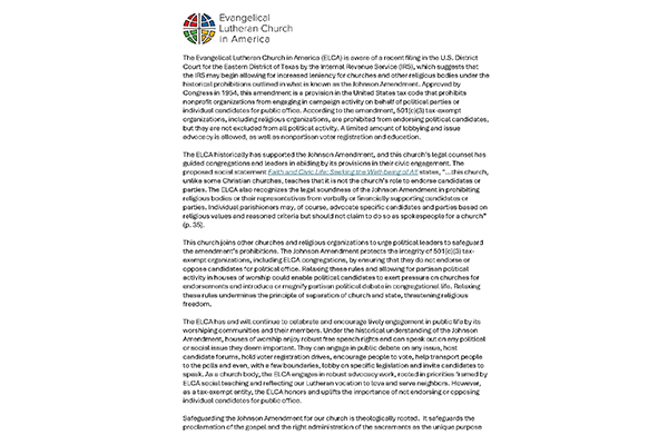 Johnson Amendment Filing Statement