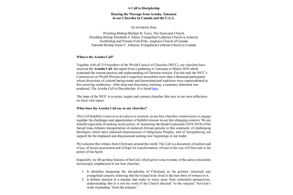 Joint Message on Arusha Call to Discipleship