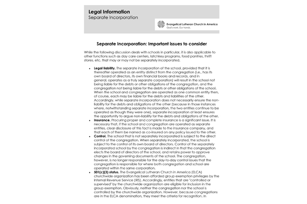 Legal Information – Legal Separate Incorporation