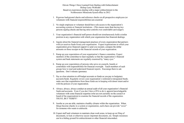 Lessons on Embezzlement from a Synod Bishop