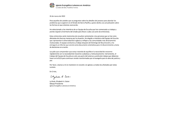 Update – Listening Panel regarding Bishop Megan Rohrer – Spanish