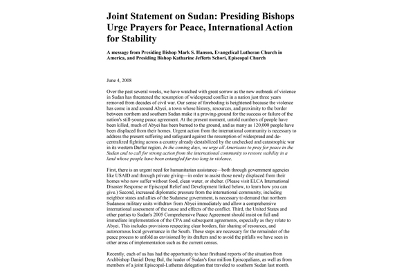 2008: Joint Statement for Peace in Sudan