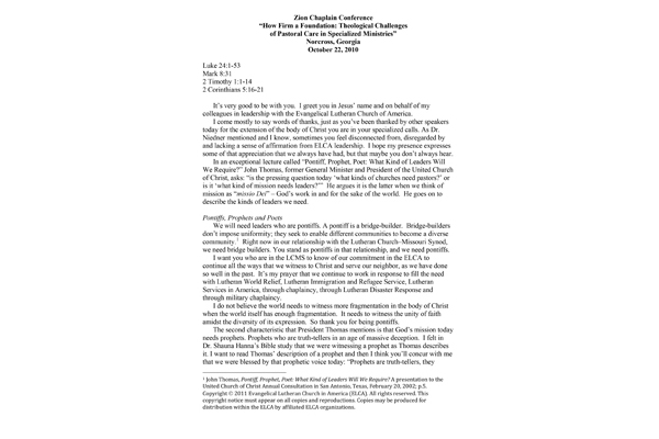 2010: Zion Chaplain Conference Sermon