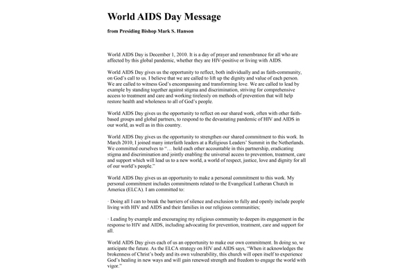 2010: World AIDS Day Message