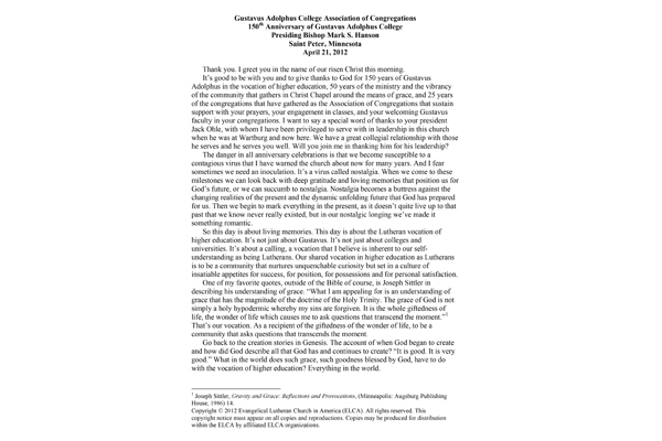 2012: 150th Anniversary of Gustavus Adolphus College Keynote Address