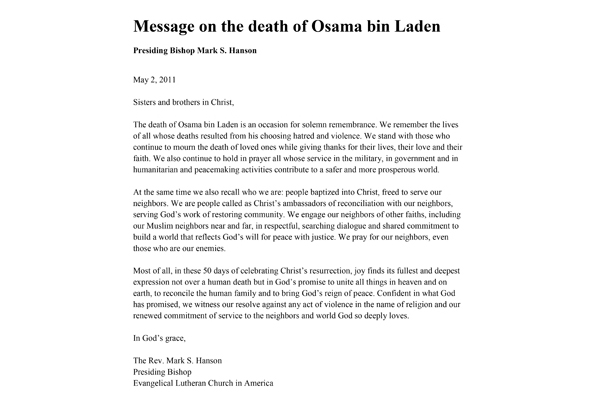 2011: Message on the Death of Osama Bin Laden