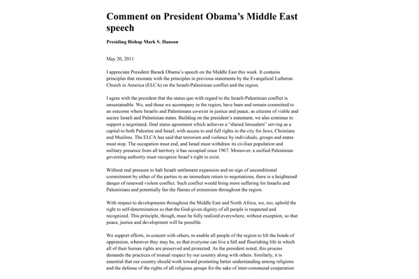 2011: Comment on President Obama’s Middle East Speech