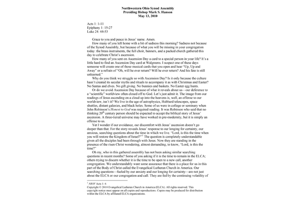 2010: Northwestern Ohio Synod Assembly Sermon