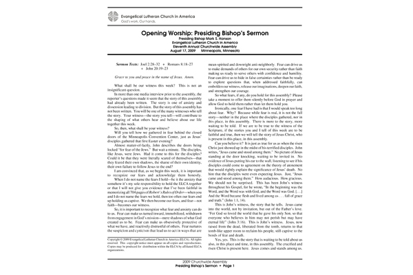 2009: Churchwide Assembly Opening Worship Sermon