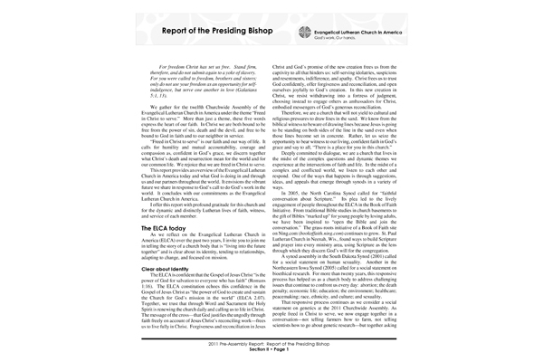 2011: Churchwide Assembly Report Part 1