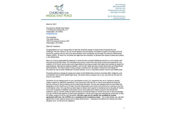 Bishop Eaton’s letter to President Biden, March 2021