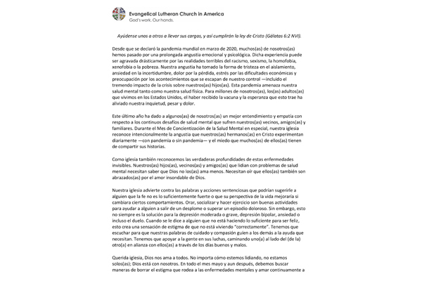 Bishop Eaton Statement on Mental Health Awareness (Spanish)