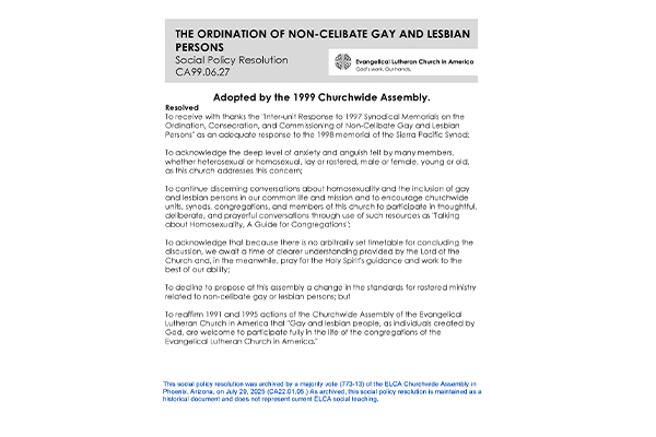 Ordination of Noncelibate Gay SPR99