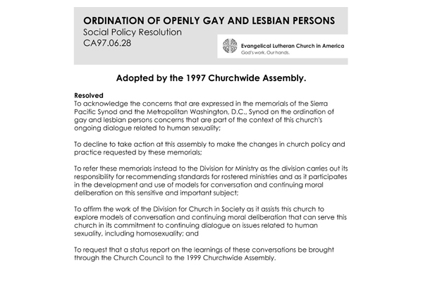 Ordination of Openly Gay SPR97