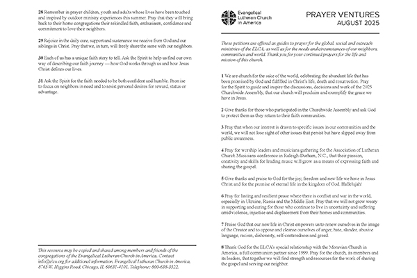 Prayer Ventures August 2025 - Letter Thumbnail Image