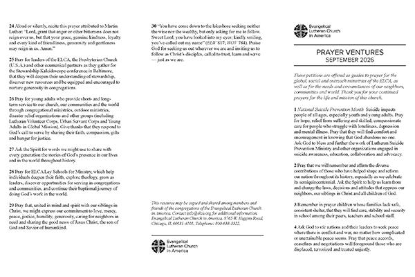 Prayer Ventures September - Legal Size Thumbnail Image