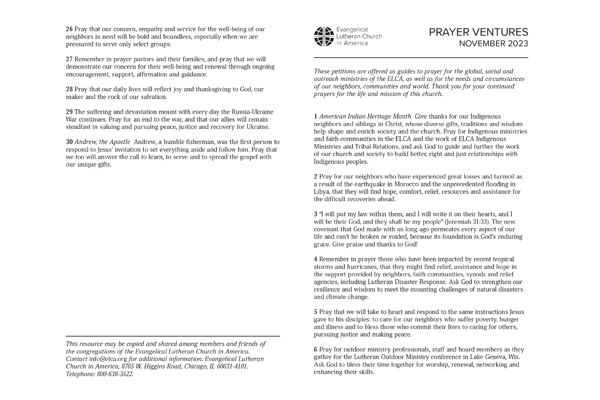 Prayer Ventures November 2023