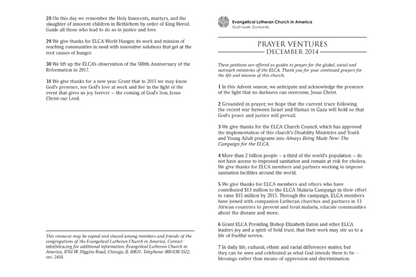 December 2014 Letter