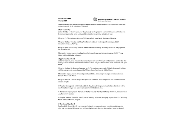 Prayer Ventures – January 2013