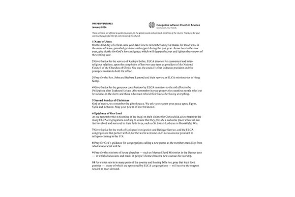 Prayer Ventures – January 2014