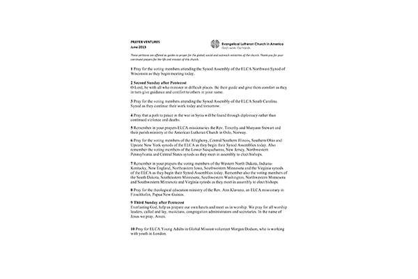 Prayer Ventures – June 2013