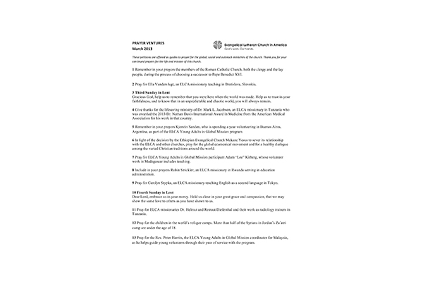 Prayer Ventures – March 2013