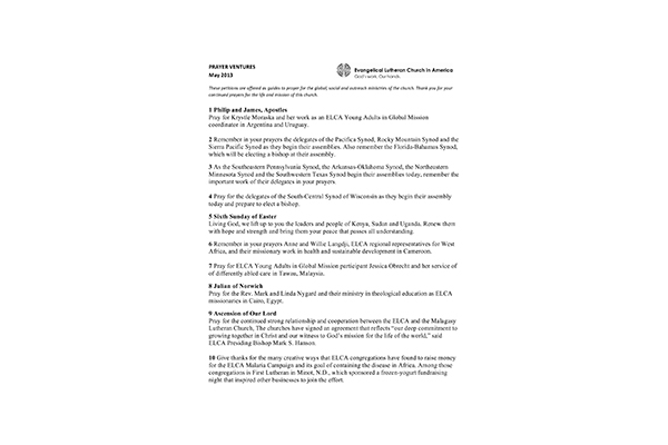 Prayer Ventures – May 2013