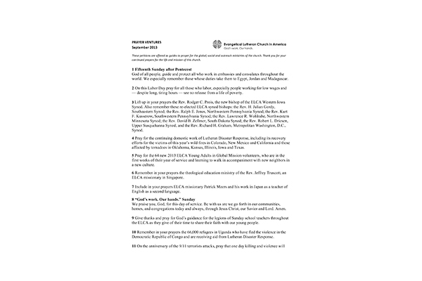 Prayer Ventures – September 2023