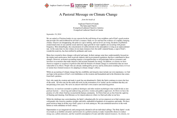 Pastoral Letter on Global Climate Change