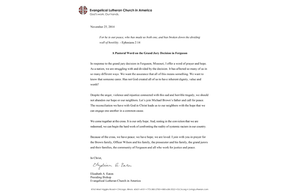 Pastoral Word on Ferguson