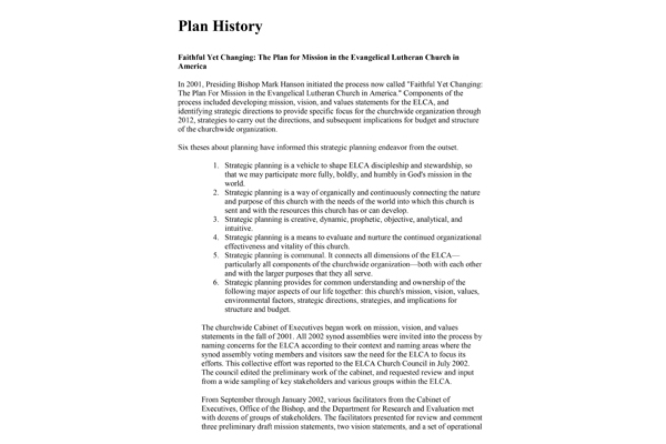 Plan for Mission History