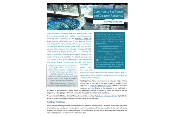 Resilience and disaster response (PTC 2019)