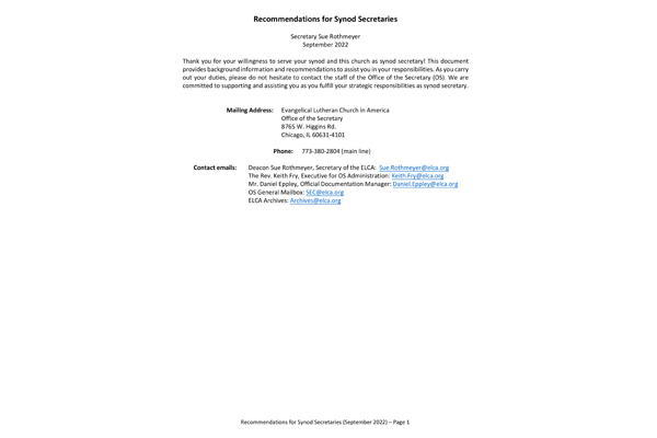 Recommendations For Synod Secretaries