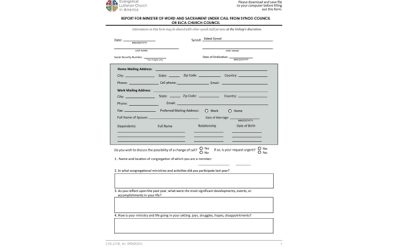 Report For Minister of Word and Sacrament From Synod Council Church Council Under Call