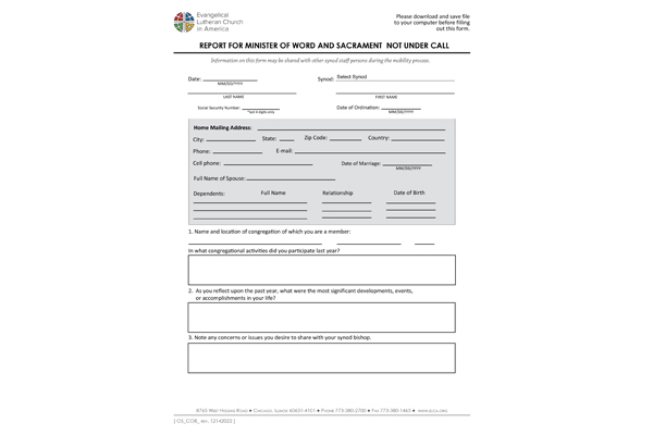 Report For Minister of Word and Sacrament Not Under Call