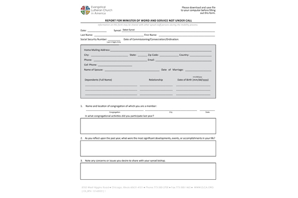 Report For Minister of Word and Service Not Under Call