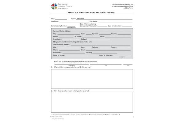 Report For Minister of Word and Service Retired