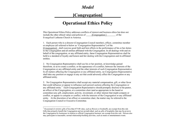 Sample Congregation Ethics Policy (PDF)