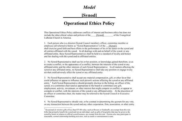 Sample Synod Ethics Policy (PDF)