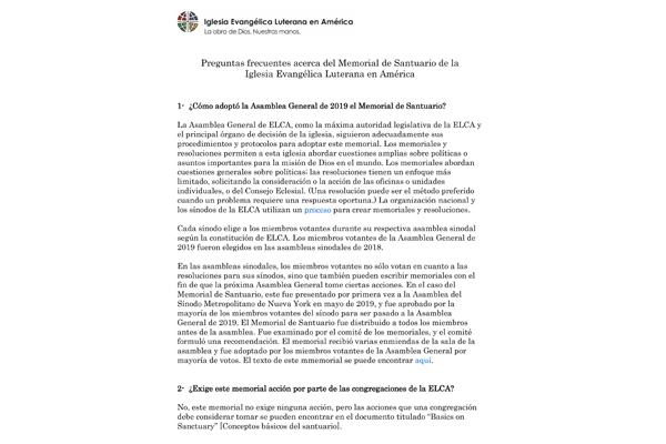 Sanctuary Memorial FAQ Spanish