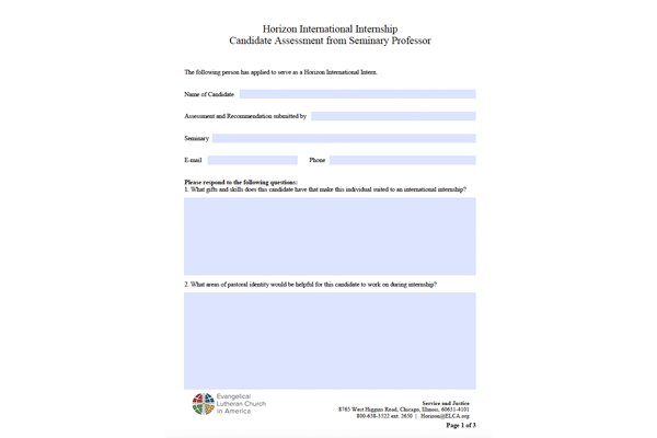 Seminary Professor Recomendation Form