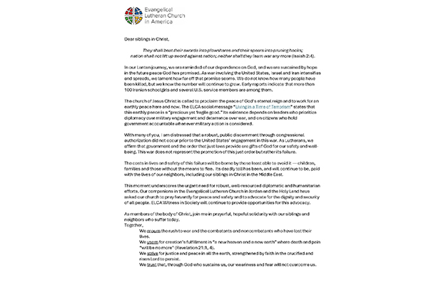 Bishop Curry Statement on Iran War