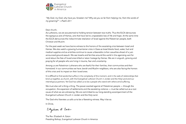 Bishop Statement on Israel-Hamas War