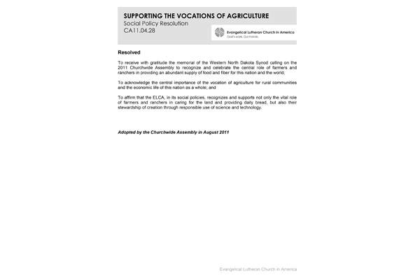 Supporting the Vocations of Agriculture SPR11