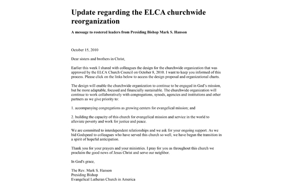 Churchwide Organization Reorganization