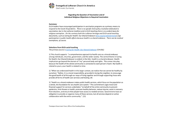 Vaccinations – ELCA Social Teaching