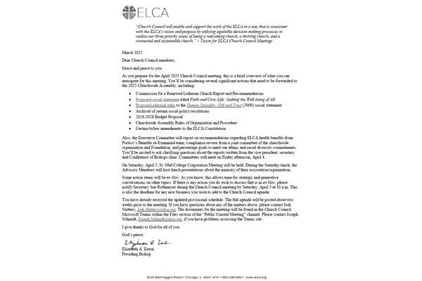 Church Council Exhibits April 3-6, 2025