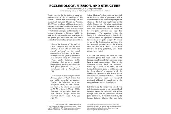 Ecclesiology, Mission and Structure