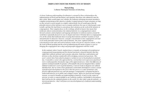 Ordination from the Perspective of Mission