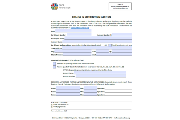 Form D – Change in Distribution Election – Fillable PDF